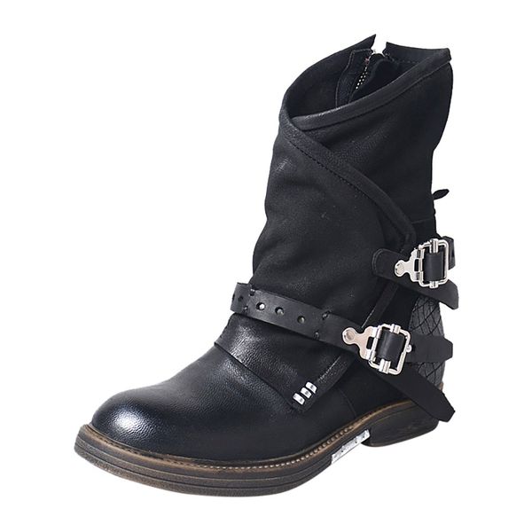 sagace ladies boots leather buckle flat with mid heel black punk black round head popular autumn winter ankle boots for women
sagace ladies boots leather buckle flat with mid heel black punk black round head popular autumn winter ankle boots for women