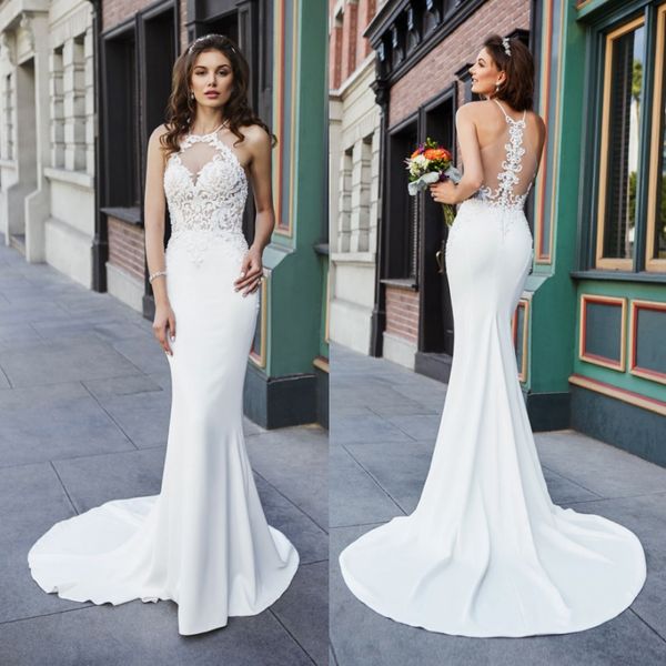 fabulous mermaid lace beaded wedding dresses halter neck plus size see through back bridal gowns sweep train robe de mariée, White
fabulous mermaid lace beaded wedding dresses halter neck plus size see through back bridal gowns sweep train robe de mariée, White
