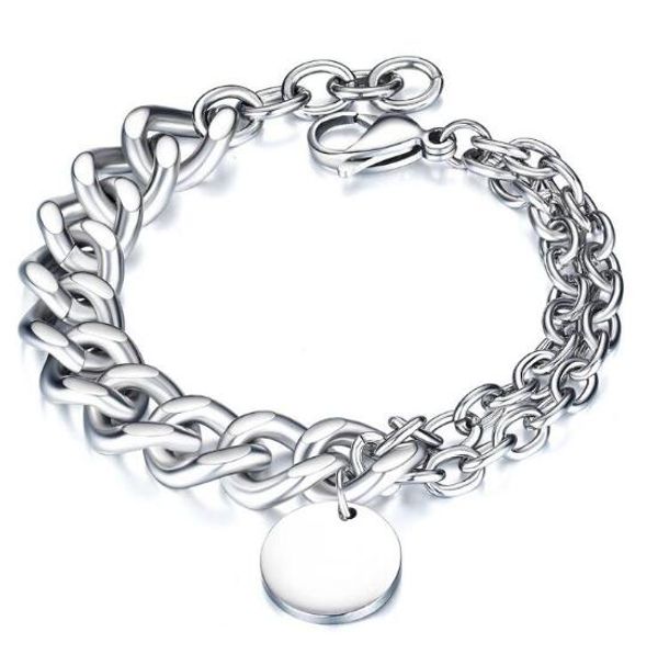for mens gifts jewelry seller stainless steel silver handmade curb link chain bracelet round tag charms bracelet 8.66'', Black
for mens gifts jewelry seller stainless steel silver handmade curb link chain bracelet round tag charms bracelet 8.66'', Black