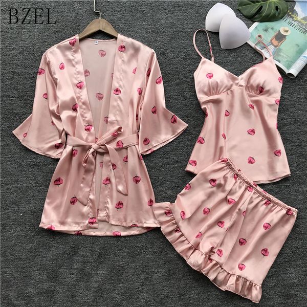 bzel pajamas sets silk satin sleepwear cute strawberry nightwear ladies sleep lounge 3 three piece set lingerie underwear, Blue;gray
bzel pajamas sets silk satin sleepwear cute strawberry nightwear ladies sleep lounge 3 three piece set lingerie underwear, Blue;gray