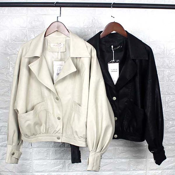 2020 autumn faux leather jackets women pocket rivets grunge style new loose female pu leather jacket motorcycle outerwear coats, Black
2020 autumn faux leather jackets women pocket rivets grunge style new loose female pu leather jacket motorcycle outerwear coats, Black