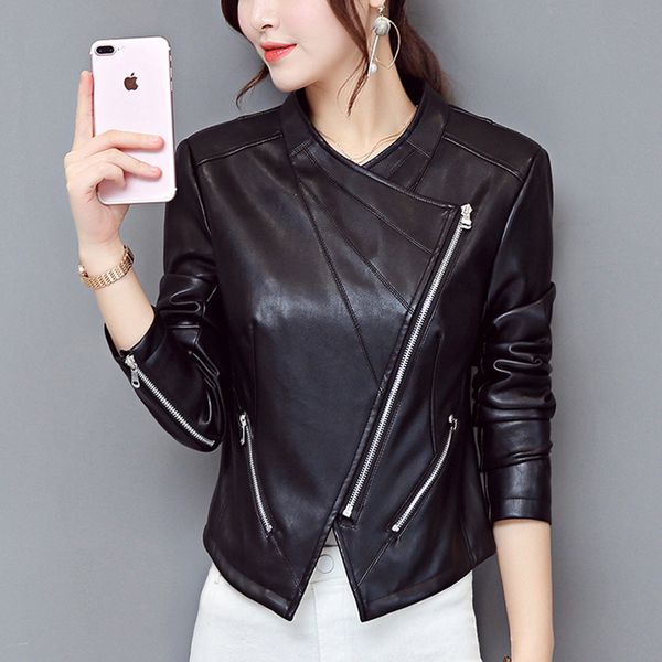 2019 asymmetric zipper women autumn leather jacket slim black outwear ladies coat short casual female jackets pu
2019 asymmetric zipper women autumn leather jacket slim black outwear ladies coat short casual female jackets pu