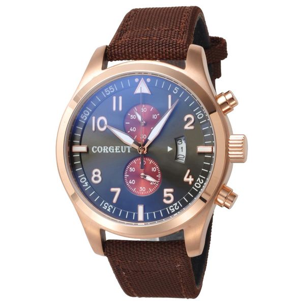 corgeut 46mm мужчина смотреть черные красного циферблат розового золота pvd корпус из нержавеющей стали стиля полного хронографа, Slivery;brown
corgeut 46mm мужчина смотреть черные красного циферблат розового золота pvd корпус из нержавеющей стали стиля полного хронографа, Slivery;brown