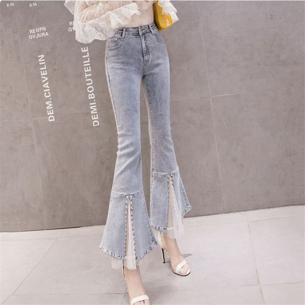 real s2020 new spring fashion high-waist stretch nine-point jeans were thin slim cut split flared pants, Blue
real s2020 new spring fashion high-waist stretch nine-point jeans were thin slim cut split flared pants, Blue