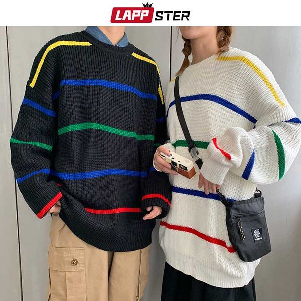 men japanese streetwear oversized sweater 2019 harajuku mens striped rainbow pullover sweater korean fashions clothing, White;black
men japanese streetwear oversized sweater 2019 harajuku mens striped rainbow pullover sweater korean fashions clothing, White;black