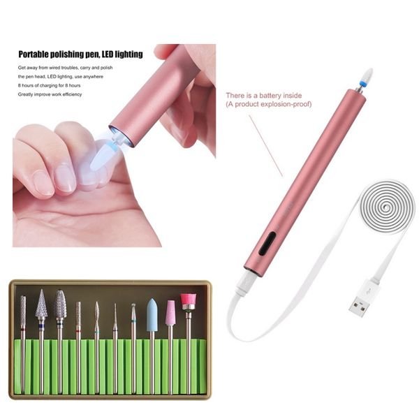 1 set 10 bits portable professional electric nail drill machine nails polish pen usb rechargeable with led light nail drill, Silver
1 set 10 bits portable professional electric nail drill machine nails polish pen usb rechargeable with led light nail drill, Silver