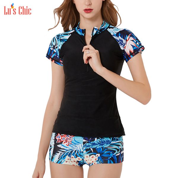 lu's chic women zipper rash guard surf rashguard short sleeve boyshort swimsuit 2 piece bathing suit, White;black
lu's chic women zipper rash guard surf rashguard short sleeve boyshort swimsuit 2 piece bathing suit, White;black