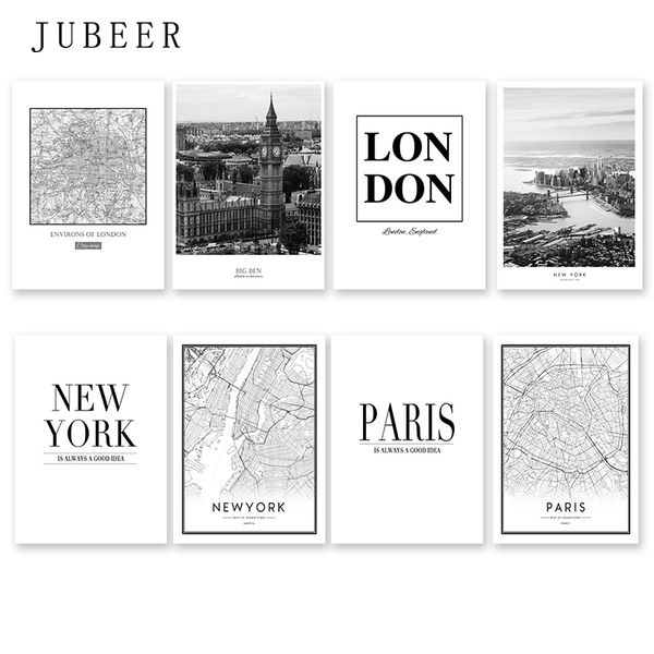 modern new york london paris city map wall art picture for living room black and white posters and prints home decor
modern new york london paris city map wall art picture for living room black and white posters and prints home decor