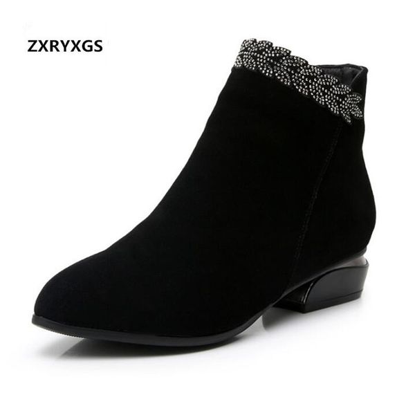 new elegant pointed rhinestone matte cowhide leather boots women boots 2019 autumn winter warm snow low heel ankle, Black
new elegant pointed rhinestone matte cowhide leather boots women boots 2019 autumn winter warm snow low heel ankle, Black