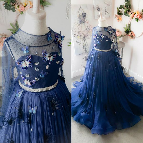 navy blue pageant dress high-neck long sleeve feather crystal applique beaded flower girls dress tulle custom made sweep train party gown, White;blue
navy blue pageant dress high-neck long sleeve feather crystal applique beaded flower girls dress tulle custom made sweep train party gown, White;blue