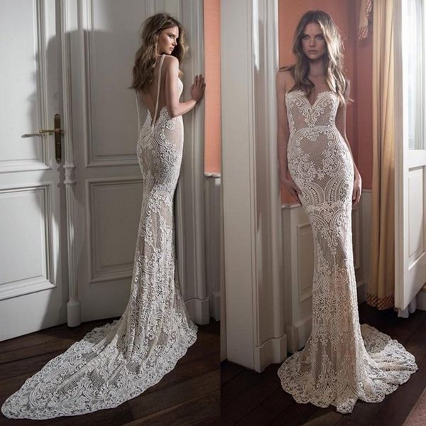 designer berta mermaid beach wedding dresses sheer jewel neck lace boho bridal gown pearls see through backless appliqued vestidos de novia, White
designer berta mermaid beach wedding dresses sheer jewel neck lace boho bridal gown pearls see through backless appliqued vestidos de novia, White