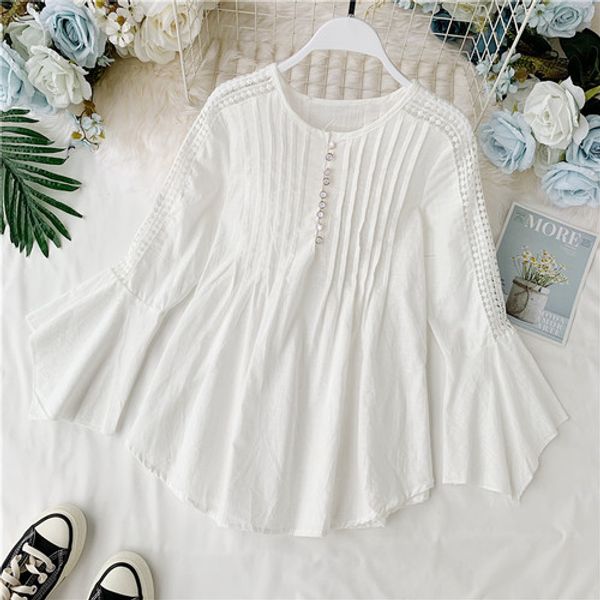 2020 autumn new women's o-neck flare sleeve cotton linen hollow out high waist shirts blouse women's indie folk loose shirt, White
2020 autumn new women's o-neck flare sleeve cotton linen hollow out high waist shirts blouse women's indie folk loose shirt, White