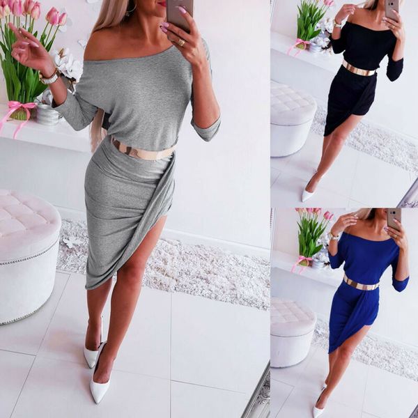 new style women dress off shoulder long sleeve bodycon dress evening party solid skinny irregular without belt fashion 2019, Black;gray
new style women dress off shoulder long sleeve bodycon dress evening party solid skinny irregular without belt fashion 2019, Black;gray