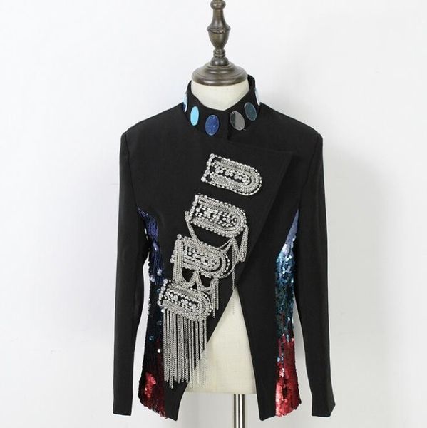 new court dress bar dj male singer ds sequins jackets night rock mirror shiny stage performance costume men coat, Black;brown
new court dress bar dj male singer ds sequins jackets night rock mirror shiny stage performance costume men coat, Black;brown