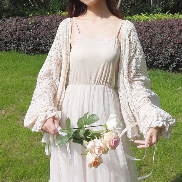 women's solid lace long sleeve hollow outwear female flare sleeve skirt summer outerwear, Black;brown
women's solid lace long sleeve hollow outwear female flare sleeve skirt summer outerwear, Black;brown