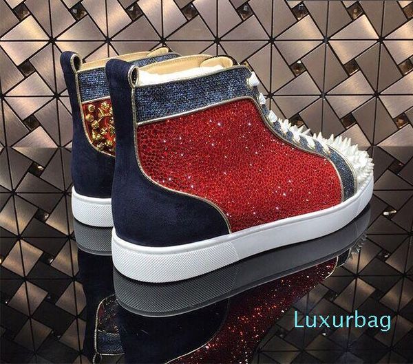famous designer pik pik red bottom sneaker rivets blue leather sequin rhinestones with outdoor casual walking dress part c01, Black
famous designer pik pik red bottom sneaker rivets blue leather sequin rhinestones with outdoor casual walking dress part c01, Black