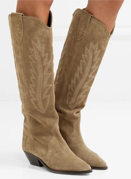 autumn/winter embroidery suede women knee-high boots pointed toe slip-on chunky heel fashion high boots women, Black
autumn/winter embroidery suede women knee-high boots pointed toe slip-on chunky heel fashion high boots women, Black