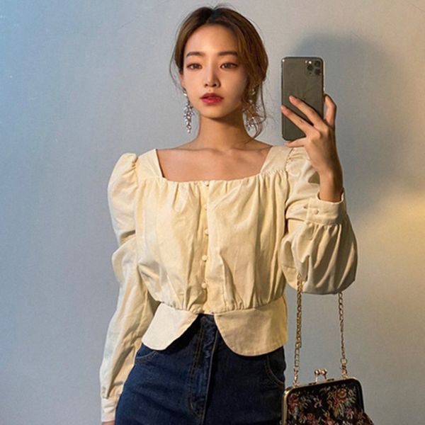 square neck corduroy blouse retro puff sleeve women shirt cropped romantic dating chemise femme chemisier blusa mujer camisa, White
square neck corduroy blouse retro puff sleeve women shirt cropped romantic dating chemise femme chemisier blusa mujer camisa, White