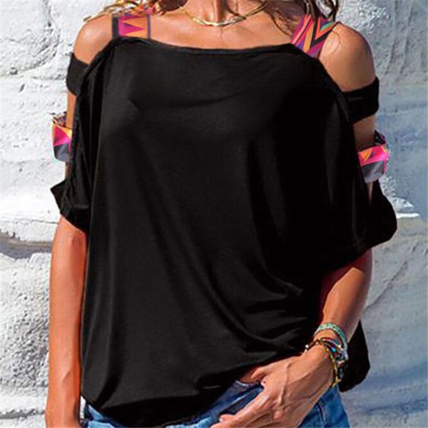 women bare shoulder t shirt new vintage boho print cold shoulder tunic loose t-shirt pure color short sleeve tees, White
women bare shoulder t shirt new vintage boho print cold shoulder tunic loose t-shirt pure color short sleeve tees, White