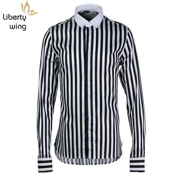classic black white striped mens cotton slim fit square collar long sleeve shirts 2020 new fashion male, White;black
classic black white striped mens cotton slim fit square collar long sleeve shirts 2020 new fashion male, White;black