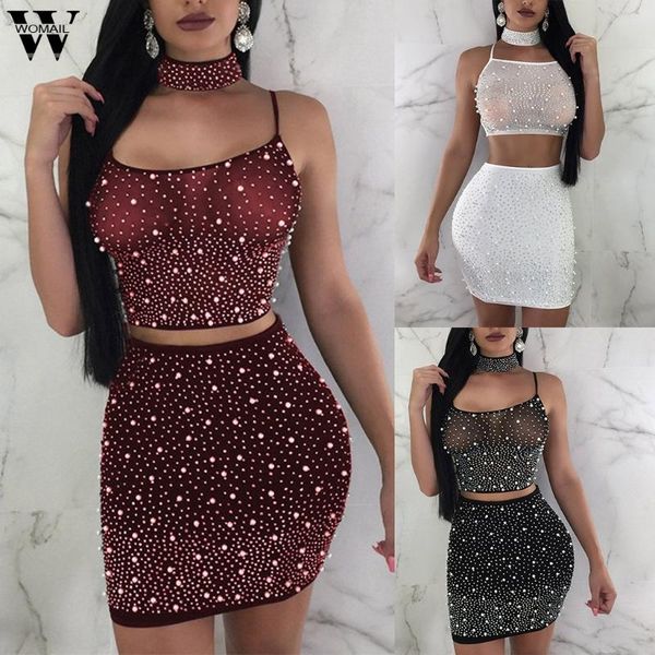 two piece dress womail tracksuit women three-piece set sequin crop and skirt outfit summer backless bandage matching club party, White
two piece dress womail tracksuit women three-piece set sequin crop and skirt outfit summer backless bandage matching club party, White