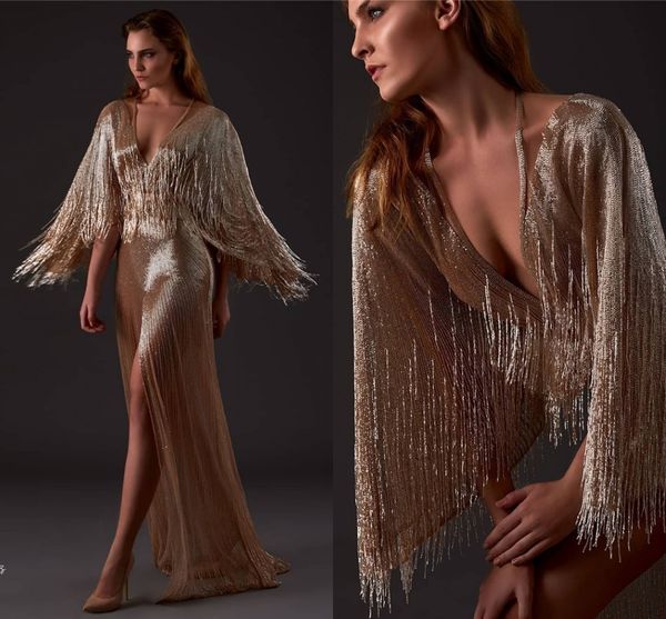 2020 luxury gold sequined mermaid prom dress with tassels vintage deep v neck evening gown formal party cocktail wear, Black
2020 luxury gold sequined mermaid prom dress with tassels vintage deep v neck evening gown formal party cocktail wear, Black
