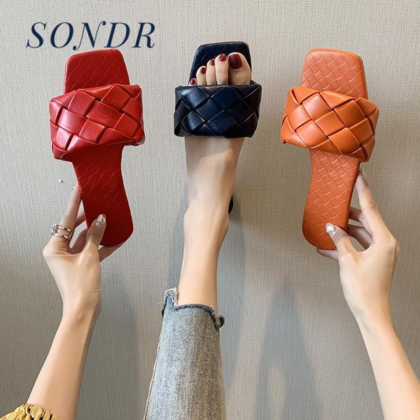 summer square-head open-toe sandals flat tow woven lattice flat wear women slippers beach shoes 2020 tide new, Black 
summer square-head open-toe sandals flat tow woven lattice flat wear women slippers beach shoes 2020 tide new, Black