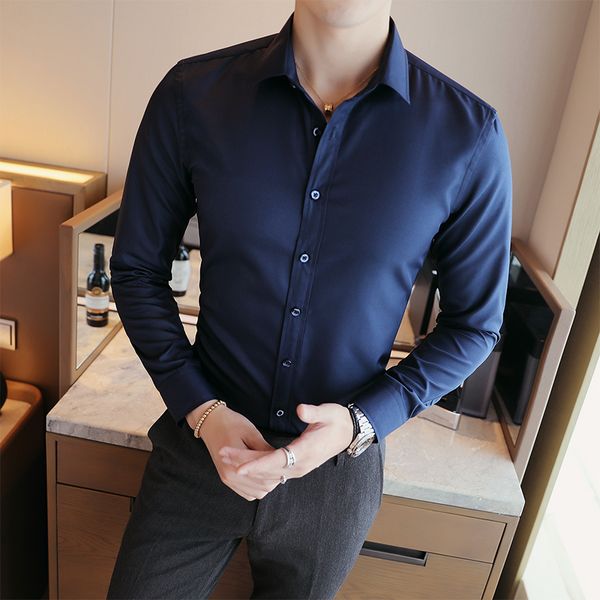 spring new men shirt fashion 2019 solid slim fit long sleeve social shirt men casual business dress shirts male plus size 4xl, White;black
spring new men shirt fashion 2019 solid slim fit long sleeve social shirt men casual business dress shirts male plus size 4xl, White;black