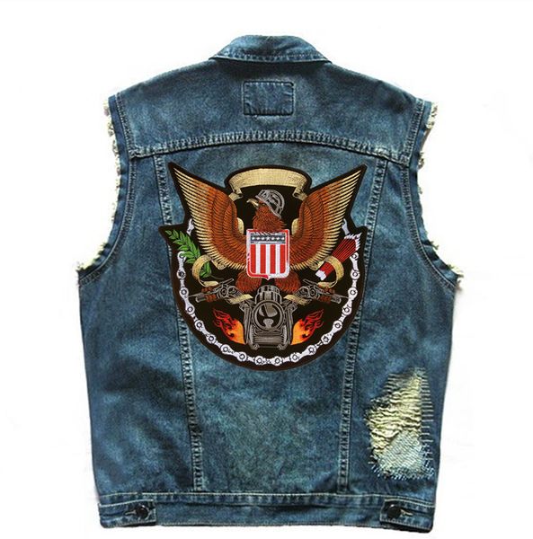 mens motorcycle club denim vest eagle patch biker vests embroidery blue cowboy distressed ripped sleeveless moto jackets, Black;white
mens motorcycle club denim vest eagle patch biker vests embroidery blue cowboy distressed ripped sleeveless moto jackets, Black;white