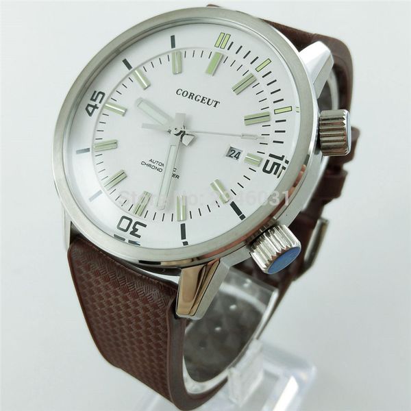 45mm corgeut miyota 821a fashion casual white dial automatic mens date watch 2800, Slivery;brown
45mm corgeut miyota 821a fashion casual white dial automatic mens date watch 2800, Slivery;brown