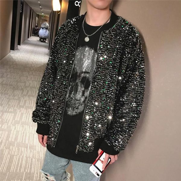 men stage performance sequined jacket autumn winter hip hop male fashion long sleeve outwear loose jackets, Black;brown
men stage performance sequined jacket autumn winter hip hop male fashion long sleeve outwear loose jackets, Black;brown