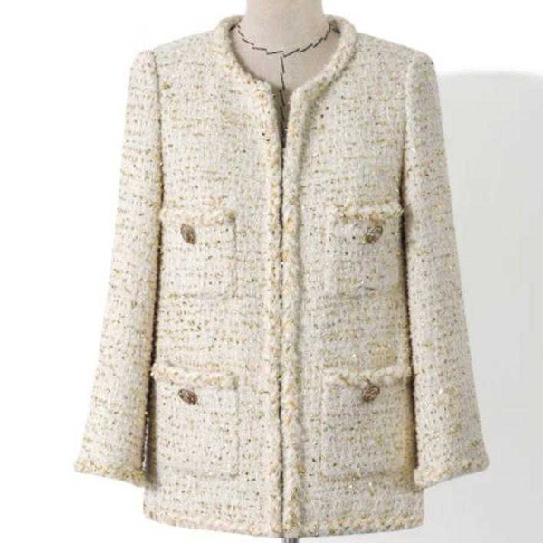 spring autumn small fragrance twed blazer women o-neck loose single breasted white suit jacket, White;black
spring autumn small fragrance twed blazer women o-neck loose single breasted white suit jacket, White;black