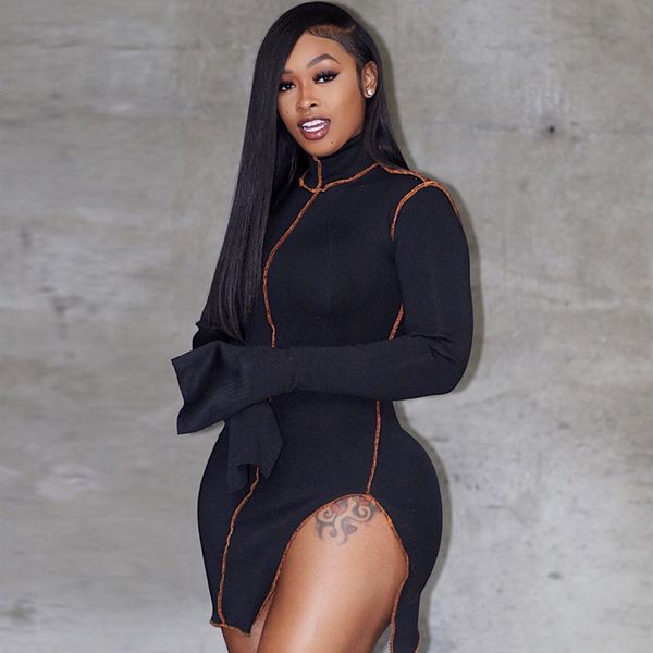 casual women dress turtleneck split out long sleeve women dress clubwear party night clothes for, Black;gray
casual women dress turtleneck split out long sleeve women dress clubwear party night clothes for, Black;gray