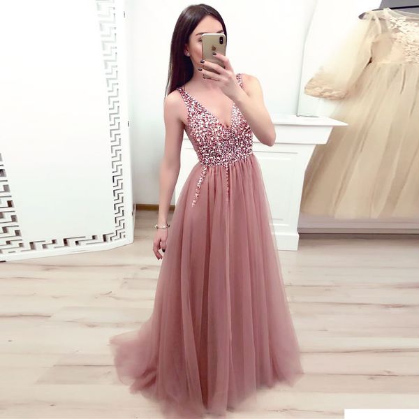 deep v-neck a-line tulle dusty pink fitted prom dresses crystal and rhinestones beading bachelorette party dresses for bride lace up back, Black
deep v-neck a-line tulle dusty pink fitted prom dresses crystal and rhinestones beading bachelorette party dresses for bride lace up back, Black