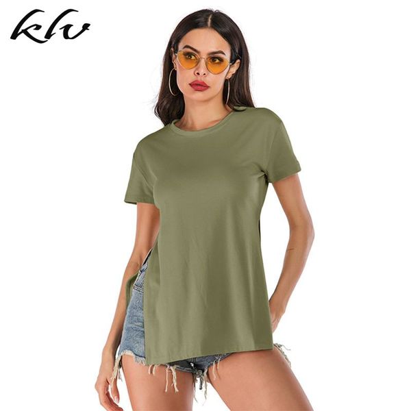 women summer short sleeve o-neck t-shirt side high split loose pullover tunic solid color casual streetwear, White
women summer short sleeve o-neck t-shirt side high split loose pullover tunic solid color casual streetwear, White