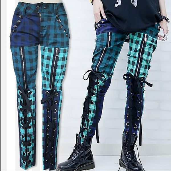 new 2018 women and men's hair stylist fashion punk english lattice stitching willow pin badge belt pants singer costumes, Black
new 2018 women and men's hair stylist fashion punk english lattice stitching willow pin badge belt pants singer costumes, Black