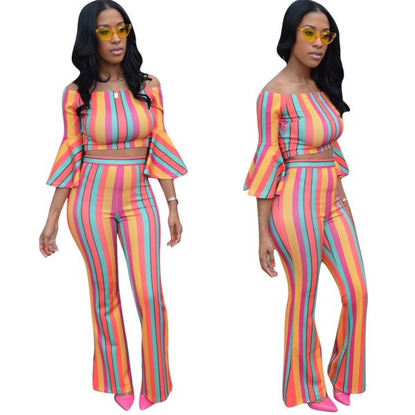 colorful stripe women two piece set slash neck off shoulder bell sleeve crop high waist flare pants outfits rompers, Gray
colorful stripe women two piece set slash neck off shoulder bell sleeve crop high waist flare pants outfits rompers, Gray