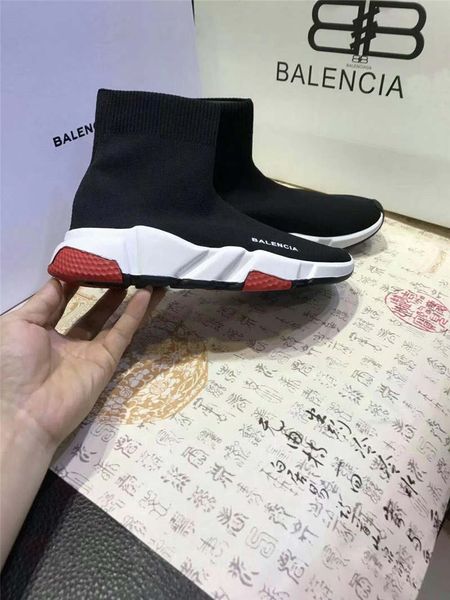 Mens/Womens Running Shoe NO.1Balenciaga Speed Knit Trainers Design Black and White Stretch Mesh High Top Sneaker Come With Original Box