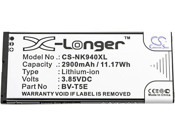 cameron sino 2900mah battery bv-t5e for nokia/microsoft lumia 940,lumia 940 xl,lumia 950,lumia 950 dual sim, rm-110
cameron sino 2900mah battery bv-t5e for nokia/microsoft lumia 940,lumia 940 xl,lumia 950,lumia 950 dual sim, rm-110