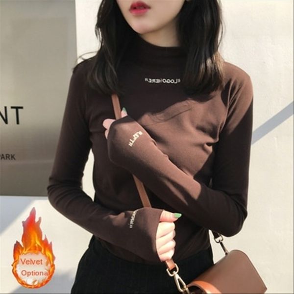 2019 half-high collar base shirt female letter embroidered slim student solid embroidered pullover pullover color long sleeve t-shir, White
2019 half-high collar base shirt female letter embroidered slim student solid embroidered pullover pullover color long sleeve t-shir, White