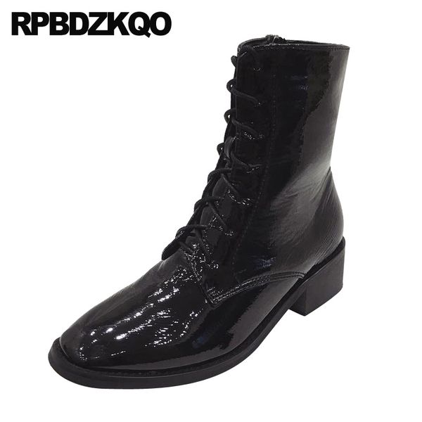 women ankle boots medium heel fashion patent leather long black waterproof shoes lace up round toe tall knee high chunky trend
women ankle boots medium heel fashion patent leather long black waterproof shoes lace up round toe tall knee high chunky trend