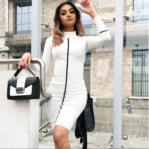 women autumn designer bodycon dresses stand collar long sleeve mid calf apparel womens summer casual clothing, Black;gray
women autumn designer bodycon dresses stand collar long sleeve mid calf apparel womens summer casual clothing, Black;gray