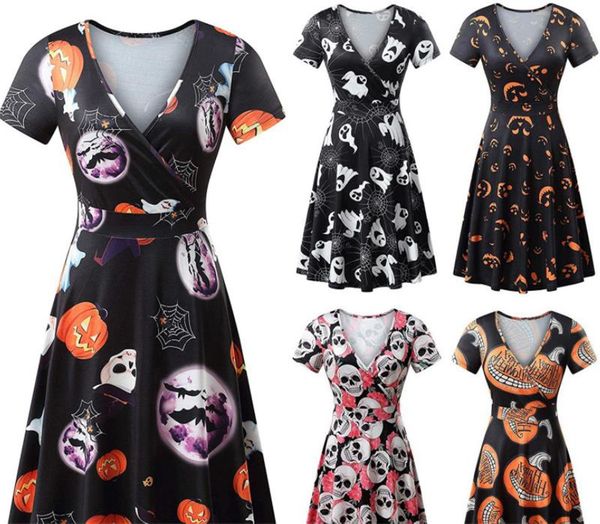 halloween women dresses fashion slim skulls pumpkin printed v-neck short sleeved dresses womens halloween costumes, White;black
halloween women dresses fashion slim skulls pumpkin printed v-neck short sleeved dresses womens halloween costumes, White;black