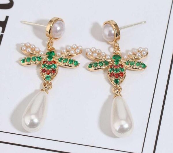 wholesale- designer bee stud earrings for women brand vintage pearl red green crystal copper bee style earring jewelry gift, Silver
wholesale- designer bee stud earrings for women brand vintage pearl red green crystal copper bee style earring jewelry gift, Silver