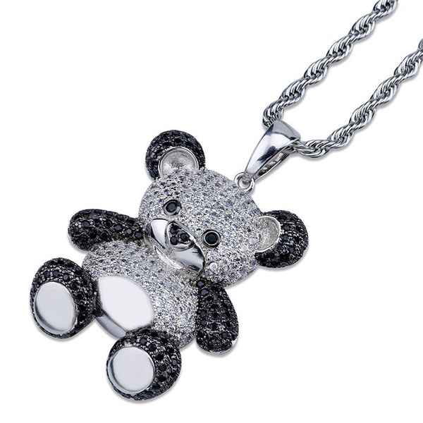men women gold plated full cz panda pendant necklace with rope chain for men gift, Silver
men women gold plated full cz panda pendant necklace with rope chain for men gift, Silver