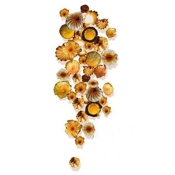 

China Factory Blown Glass Amber Wall Lamp Plates Custom Made Flower Decoration Art Lamps for Hotel Lobby Bar Party