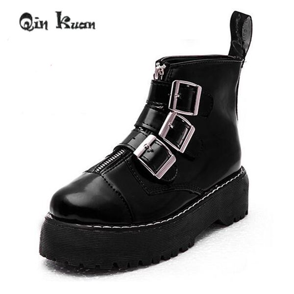 qin kuan women british style boots lady belt buckle ankle boots girl zipper platform ankle motorcycle shoes 35-39, Black
qin kuan women british style boots lady belt buckle ankle boots girl zipper platform ankle motorcycle shoes 35-39, Black