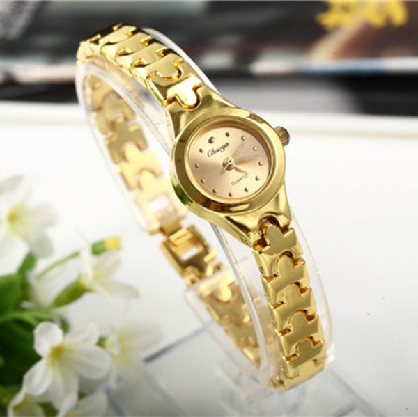 

relojes gold plated women bracelet wristwatch girl quartz analog watch hour selling wholesale watches, Slivery;brown
