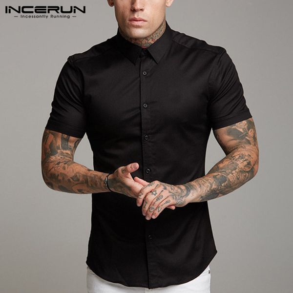 incerun summer fashion men shirt short sleeve solid slim men casual business shirts party streetwear muscle camisa s-5xl, White;black
incerun summer fashion men shirt short sleeve solid slim men casual business shirts party streetwear muscle camisa s-5xl, White;black