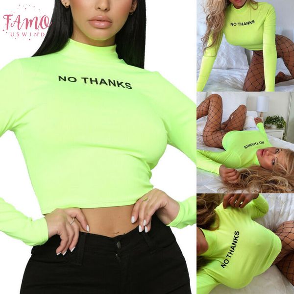 autumn new women stretch neon green slim no thanks print long sleeve crop turtle neck tight knitted t shirts absorption tees, White
autumn new women stretch neon green slim no thanks print long sleeve crop turtle neck tight knitted t shirts absorption tees, White